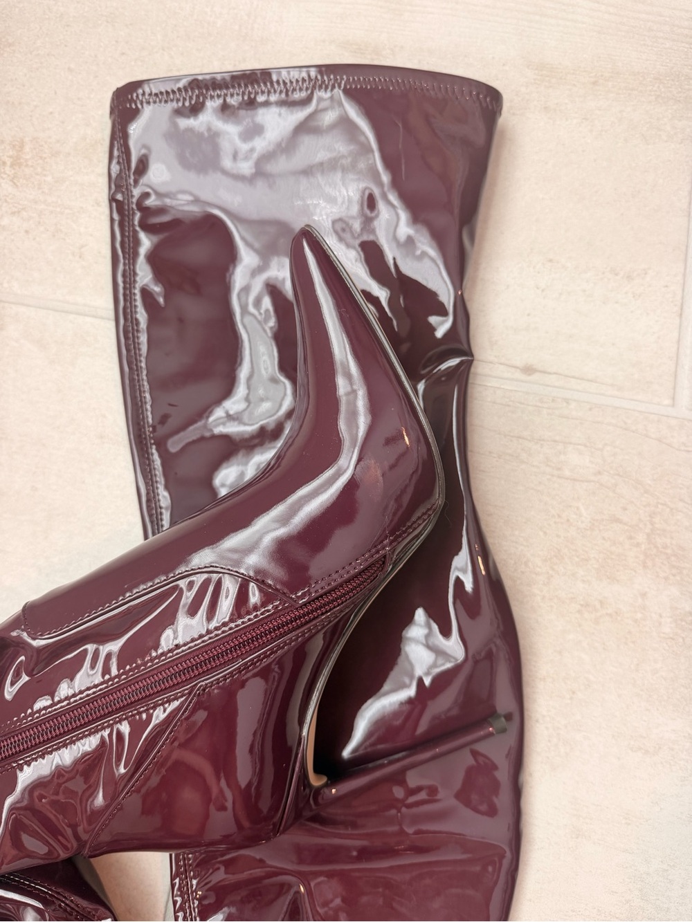 Steve Madden Burgundy Patent Over-the-Knee Stiletto Boots - Picture 7 of 9